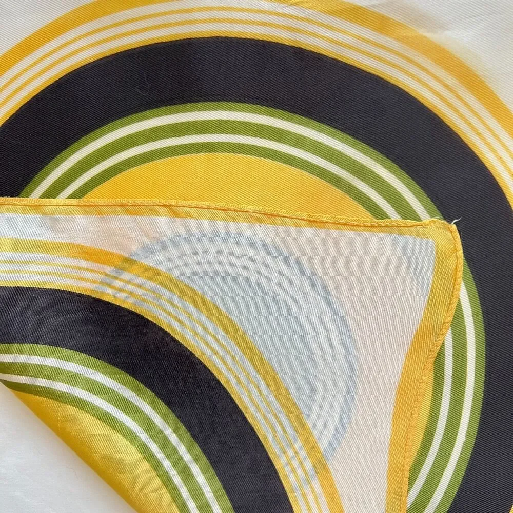 Vtg Ricardo scarf 70s geometric circles square browns, greens